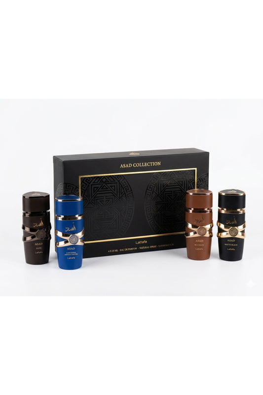 Set Parfumuri Bărbătești Asad Collection, 4 x 25ml, Ediție Premium de Colecție (Asad, Bourbon, Zanzibar, Elixir)
